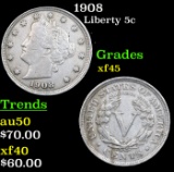 1908 Liberty Nickel 5c Grades xf+