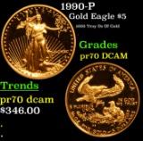 Proof 1990-P Gold Eagle Five Dollars $5 Grades GEM++ Proof Deep Cameo