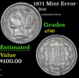 1871 Three Cent Copper Nickel Mint Error 3cn Grades xf