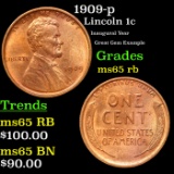 1909-p Lincoln Cent 1c Grades GEM Unc RB