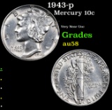 1943-p Mercury Dime 10c Grades Choice AU/BU Slider