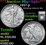 ***Auction Highlight*** 1917-p Walking Liberty Half Dollar 50c Graded ms64+ By SEGS (fc)
