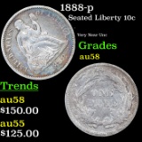 1888-p Seated Liberty Dime 10c Grades Choice AU/BU Slider