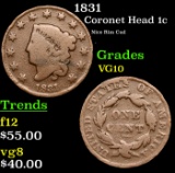 1831 Coronet Head Large Cent 1c Grades vg+