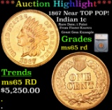 ***Auction Highlight*** 1867 Indian Cent Near TOP POP! 1c Graded ms65 rd By SEGS (fc)