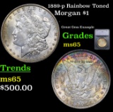 1889-p Rainbow Toned Morgan Dollar $1 Graded ms65 By SEGS