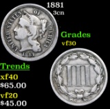 1881 Three Cent Copper Nickel 3cn Grades vf++