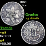1851 Three Cent Silver 3cs Grades vg details