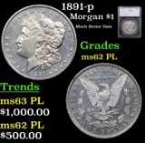 1891-p Morgan Dollar $1 Graded ms62 PL By SEGS