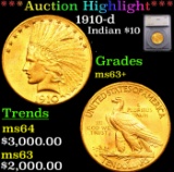 ***Auction Highlight*** 1910-d Gold Indian Eagle $10 Graded ms63+ By SEGS (fc)
