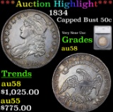 ***Auction Highlight*** 1834 Capped Bust Half Dollar 50c Graded au58 By SEGS (fc)