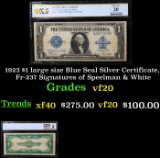 PCGS 1923 $1 large size Blue Seal Silver Certificate, Fr-237 Signatures of Speelman & White Graded v