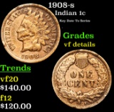 1908-s Indian Cent 1c Grades vf details