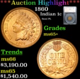 ***Auction Highlight*** 1860 Indian Cent 1c Graded ms65+ by SEGS (fc)