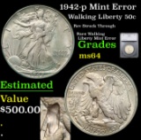 1942-p Walking Liberty Half Dollar Mint Error 50c Graded ms64 By SEGS