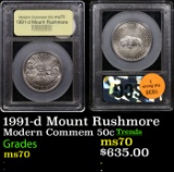 1991-d Mount Rushmore Modern Commem Half Dollar 50c Graded ms70 By USCG