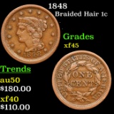 1848 Braided Hair Large Cent 1c Grades xf+