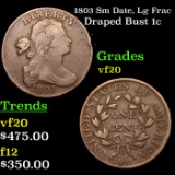 1803 Sm Date, Lg Frac Draped Bust Large Cent 1c Grades vf, very fine
