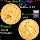 ***Auction Highlight*** 1927-p Gold Indian Quarter Eagle $2 1/2 Graded ms63 By SEGS (fc)