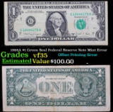 1988A $1 Green Seal Federal Reserve Note Mint Error Grades vf++