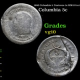 1880 Columbia 5 Centavos 5c KM-174.a1 Grades vg+