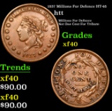 1837 Millions For Defence Hard Times Token HT-48 1c Grades xf