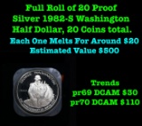 Full Roll of Proof Silver 1982-S Commem Washington Half Dollar, 20 Coins total.
