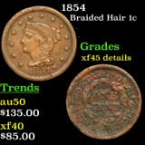 1854 Braided Hair Large Cent 1c Grades xf Details