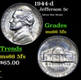 1944-d Jefferson Nickel 5c Grades GEM+ 5fs