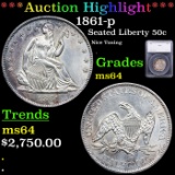 ***Auction Highlight*** 1861-p Seated Half Dollar 50c Graded ms64 By SEGS (fc)
