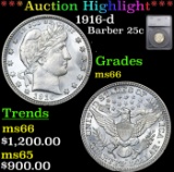 ***Auction Highlight*** 1916-d Barber Quarter 25c Graded ms66 By SEGS (fc)