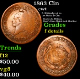 1863 Cin Civil War Token 1c Grades f details