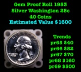 ***Auction Highlight*** Full Roll Of 1953 Proof Silver Washington Quarters 25c 40 Coins (fc)