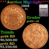 Proof ***Auction Highlight*** 1868 Two Cent Piece 2c Graded pr65+ rd By SEGS (fc)
