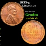 1935-p Lincoln Cent 1c Grades Choice+ Unc RB