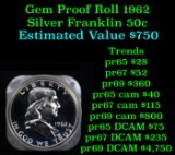 ***Auction Highlight*** Full Roll Of 1962 Proof Silver Frankin Half Dollars 50c 20 Coins (fc)