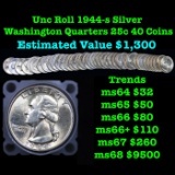 ***Auction Highlight*** Full Roll of 1944-s Washington 25c, 40 coins total. (fc)