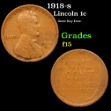 1918-s Lincoln Cent 1c Grades f+