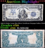 ***Auction Highlight*** 1899 $5 Dollar Large Size Silver Certificate Oncpapa Indian Chief Grades vf,