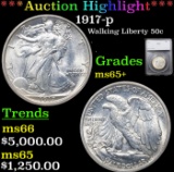 ***Auction Highlight*** 1917-p Walking Liberty Half Dollar 50c Graded ms65+ By SEGS (fc)