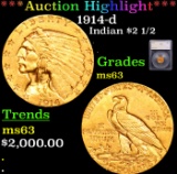 ***Auction Highlight*** 1914-d Gold Indian Quarter Eagle $2 1/2 Graded ms63 By SEGS (fc)