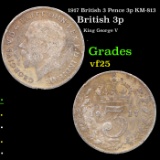 1917 British 3 Pence 3p KM-813 Grades vf+