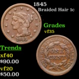1845 Coronet Head Large Cent 1c Grades vg+