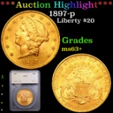 ***Auction Highlight*** 1897-p Gold Liberty Double Eagle $20 Graded ms63+ By SEGS (fc)