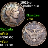 1902-p Barber Half Dollars 50c Grades vf++