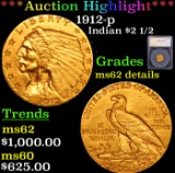 ***Auction Highlight*** 1912-p Gold Indian Quarter Eagle $2 1/2 Graded ms62 details By SEGS (fc)