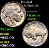1934-d Buffalo Nickel 5c Grades Choice+ Unc