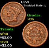 1853 Braided Hair Large Cent 1c Grades vf+