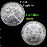 1991 Silver Eagle Dollar $1 Grades GEM+++ Unc