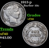 1913-p Barber Dime 10c Grades vf++